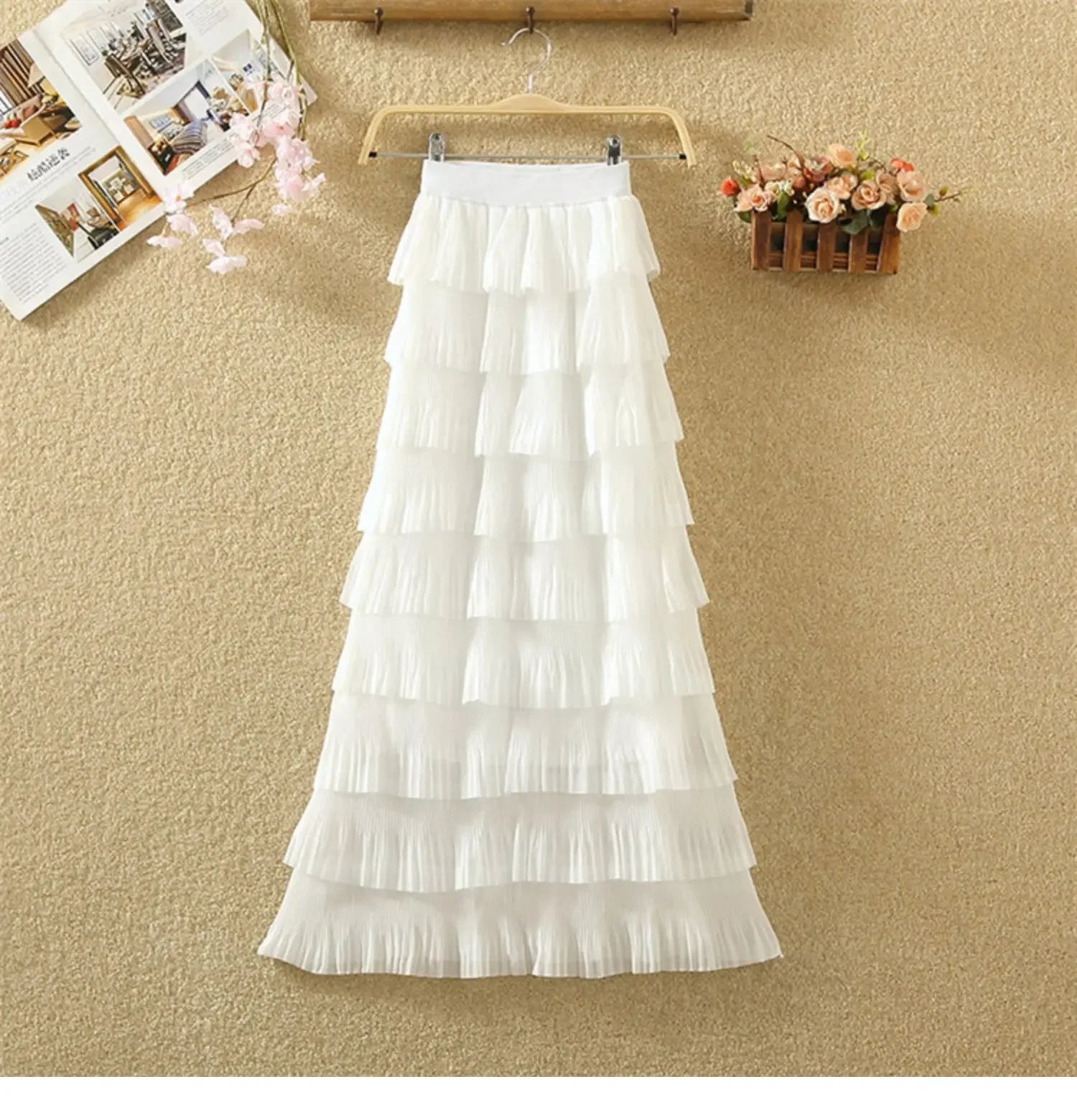 Plus Size High-Waisted Slimming Elastic Waist Chiffon Skirt Med...